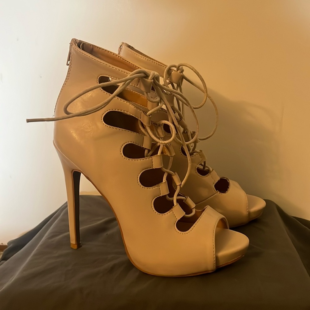 Fashion nova nude lace up heels